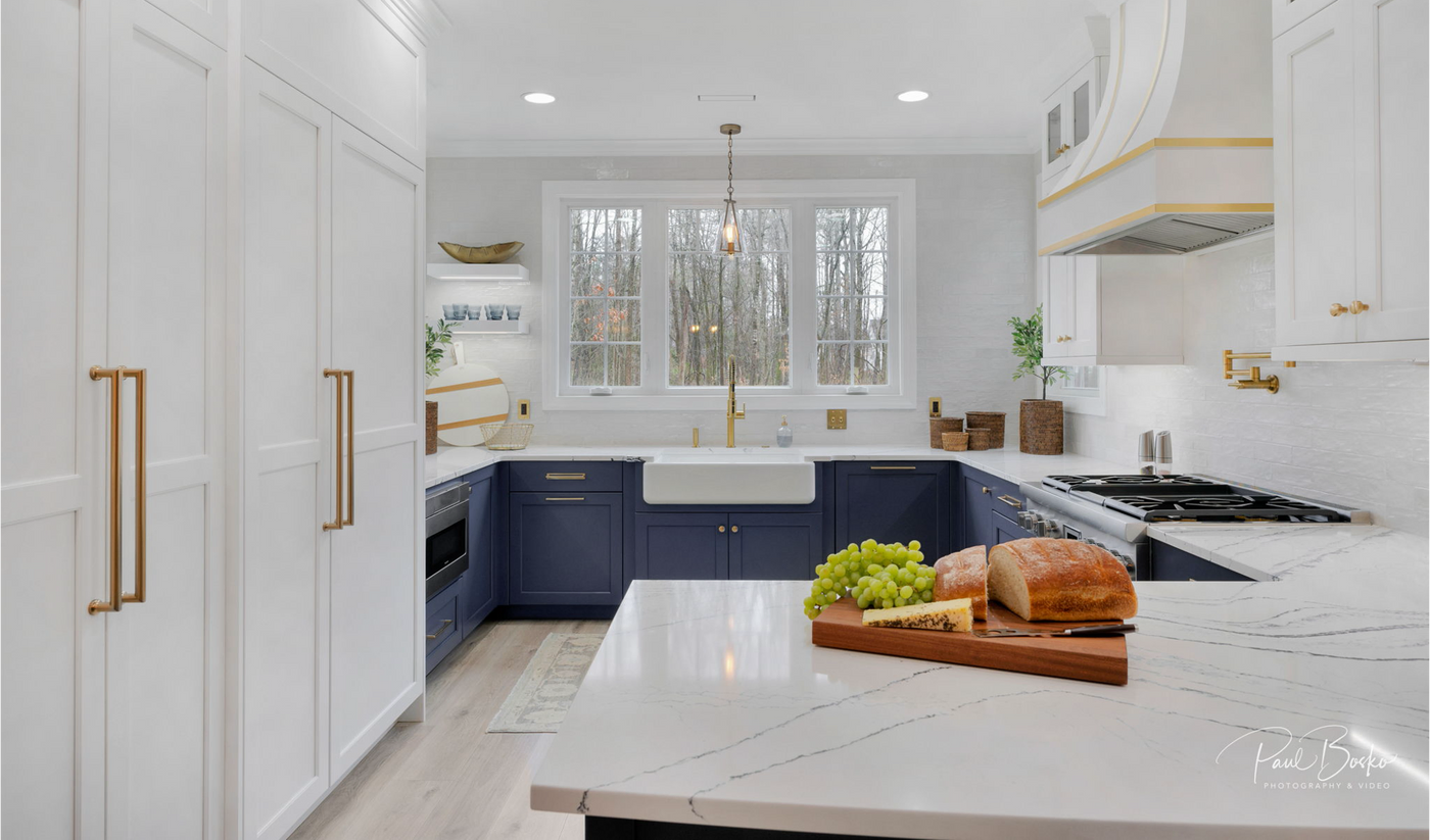 Kitchen and living area makeover in a warm transitional style