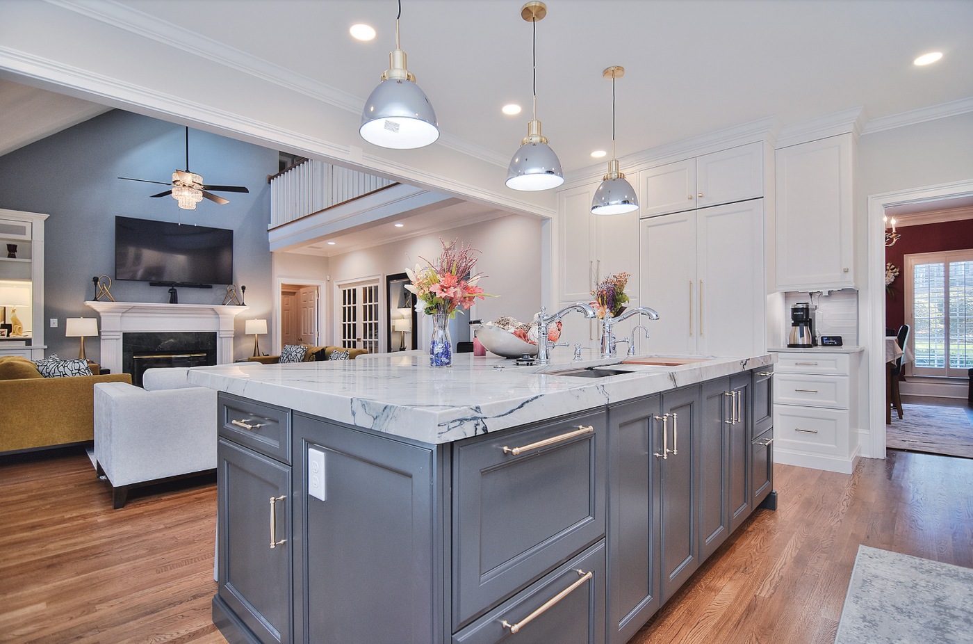 Kitchen opened into the adjoining dining and family rooms in a Rock Hill home